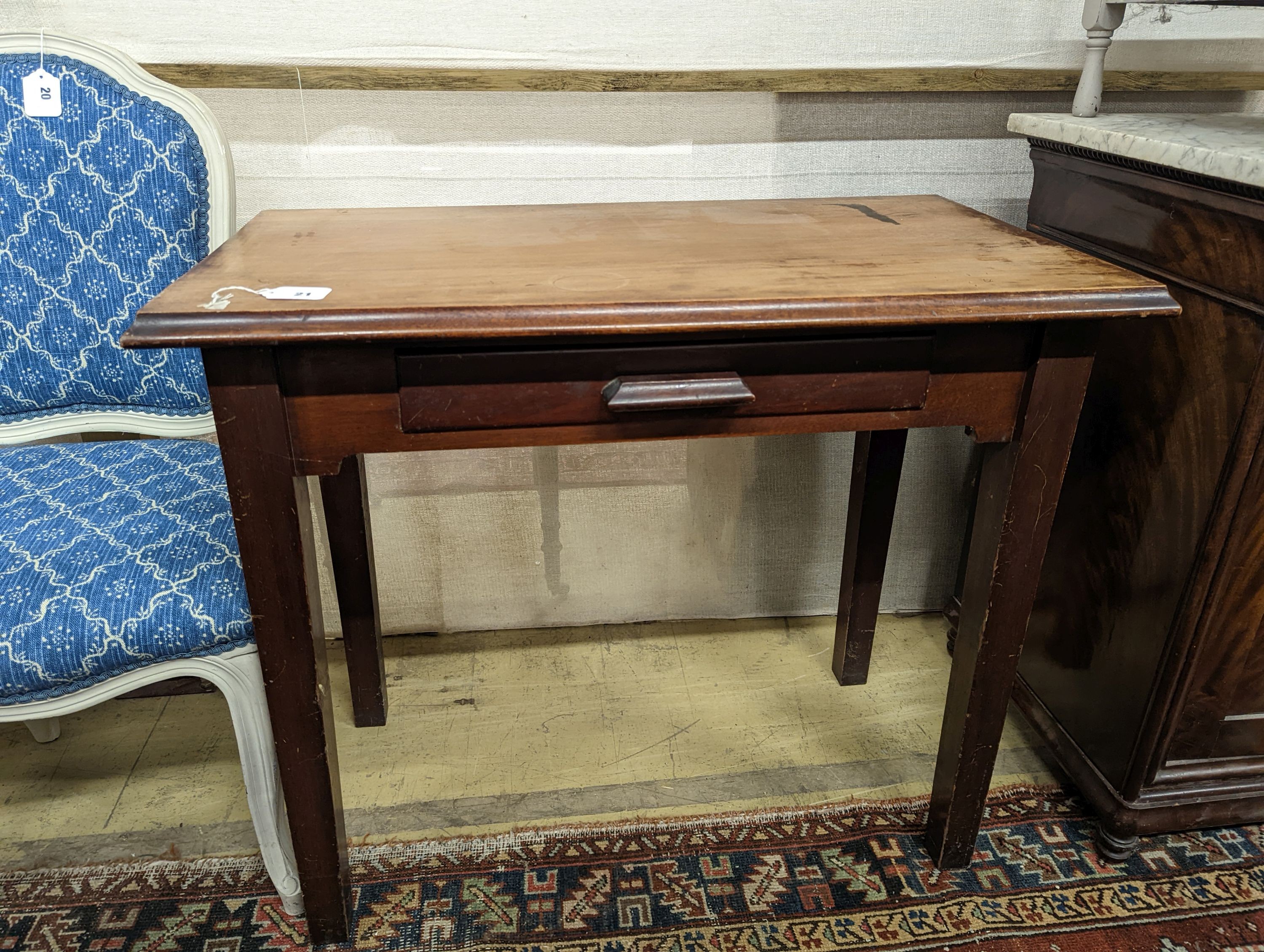 A rectangular mahogany side table with frieze drawer, width 89cm, depth 47cm, height 77cm